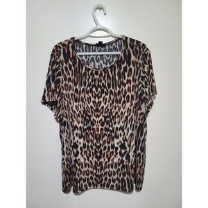 East 5th Woman Essentials Leopard Print Short Sleeve Top 3X Brown Animal Print